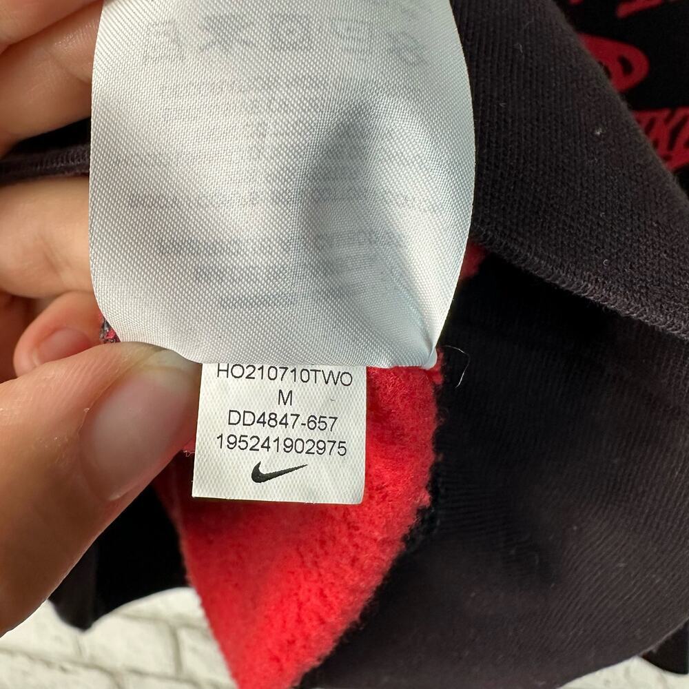 Nike Hoodie Essentials All Over Logo Sweatshirt Cotton Blend Black Red M - Picture 7 of 9